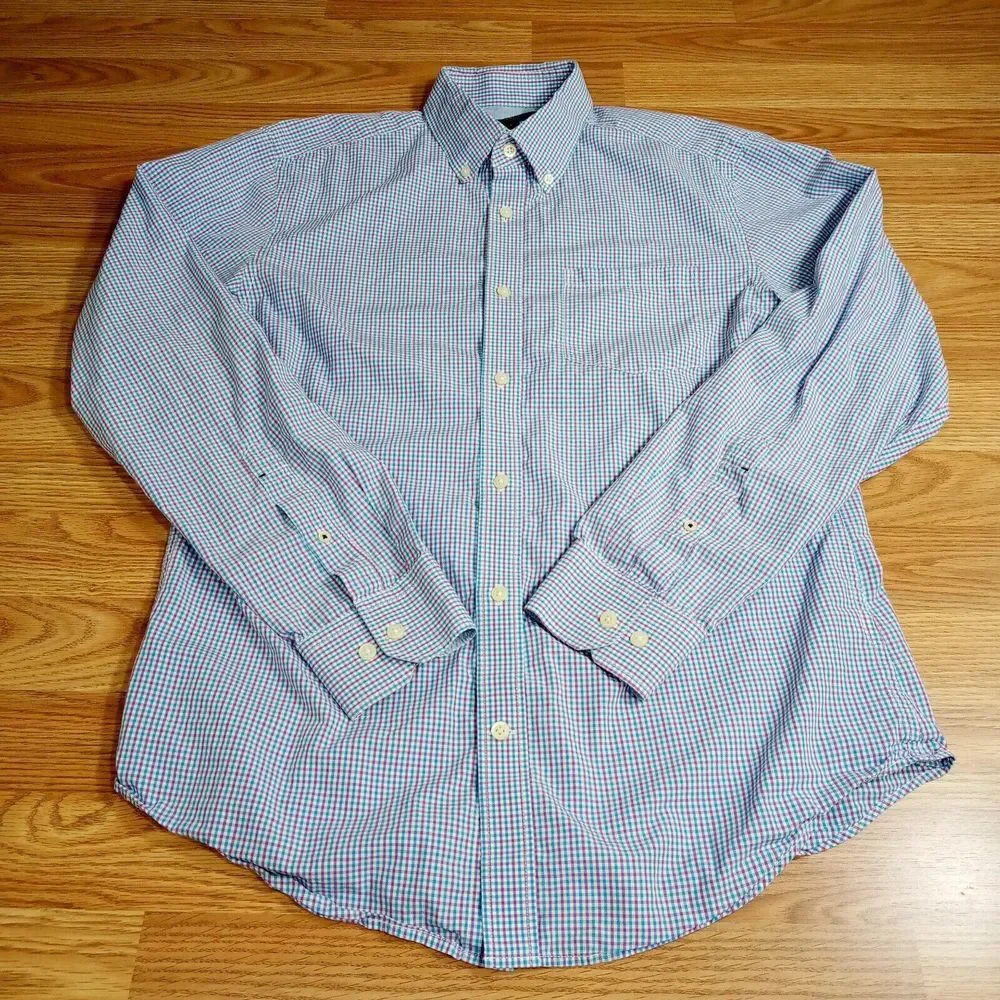 Banana‎ Republic Mens Shirt Sz L Long Sleeve Slim Fit Gingham Cotton Button Down